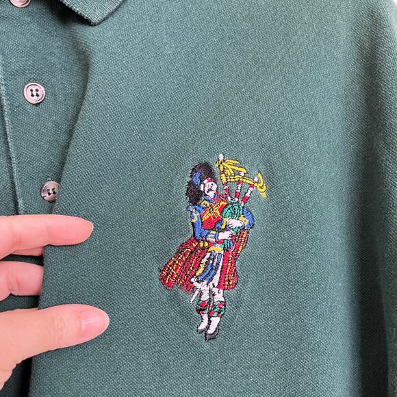 Vintage Cotton Deluxe Hunter Green Bagpipe Player Embroidered Polo Shirt Mens XL - Picture 5 of 7